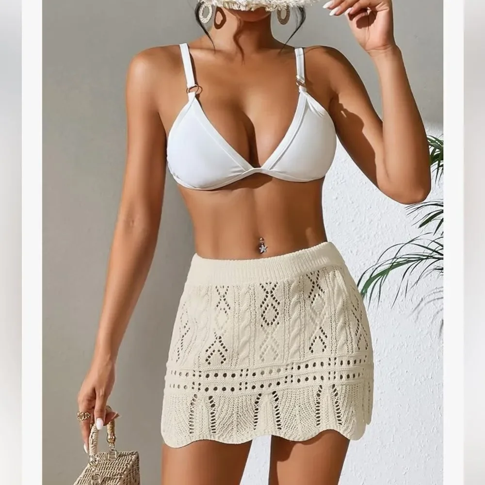New Verdusa Boho Crochet Knit Swimsuit Coverup Skirt Sz Small